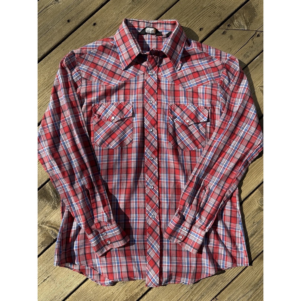 Vintage JC Penney Pearl Snap Western Shirt Red Plaid Cowboy Ranch USA